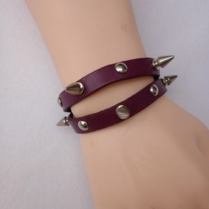 Purple Leather Spike Bracelet Necklace Gift Birthday Party Cosplay Punk Gothic